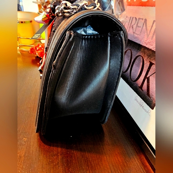 Badgley Mischka Black Quilted Denim Bag. - Picture 4 of 7